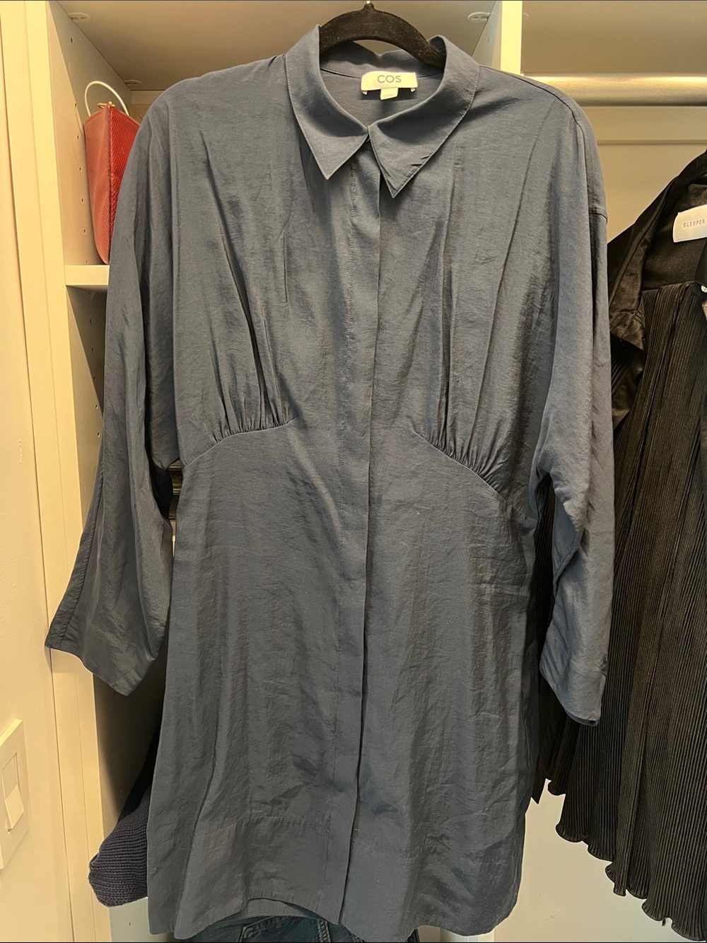 COS Slate Blue Long-Sleeve Collared Tunic Dress